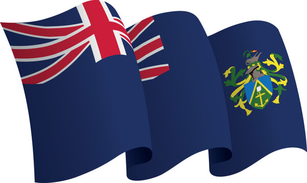 Flag of Pitcairn Islands. Ribbon style flag that conveys a sense of movement and waving effect