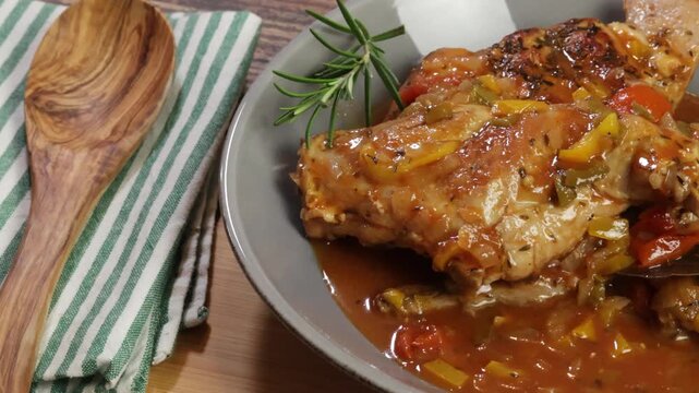 Lapin sauce proven&ccedil;ale aux l&eacute;gumes mijot&eacute;s et herbes aromatiques	