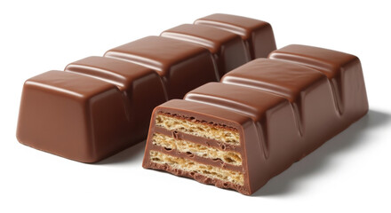 Obraz premium Assorted chocolate bars arranged on a white background with a focus on brand names