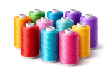 Assorted colors of sewing thread rolls for embroidery and fashion isolated on white background