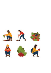 Fototapeta premium Person urban foraging for fruit in city park sustainable local food silhouette vector
