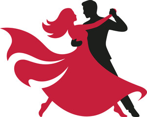 A man and woman elegantly dancing in a passionate ballroom style creating a romantic silhouette
