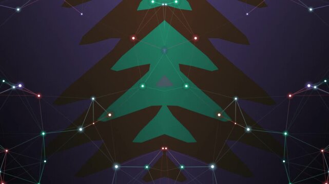Abstract Green Tree Silhouette with Network Connection Lines on Dark Background