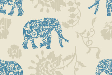 elephants and floral damask motifs © Suttiwat