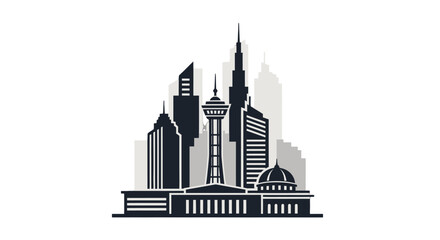 Obraz premium Cityscape illustration with modern and historical buildings.