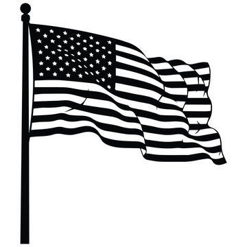 Waving American flag in black and white for patriotic designs