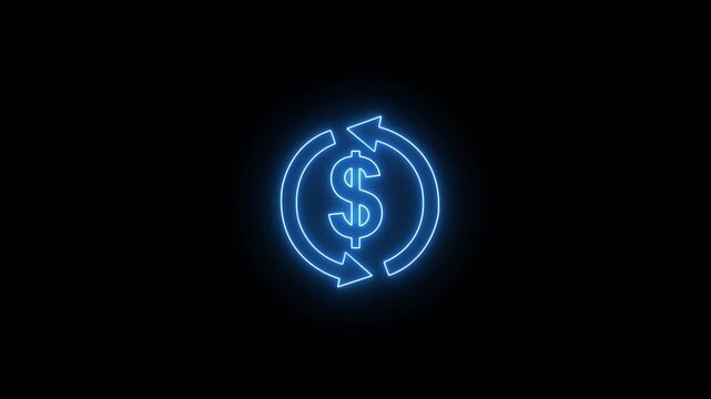 Glowing blue neon dollar sign currency exchange animation. Financial transaction. Money transfer. Economic cycle. 4K seamless loop motion graphic.