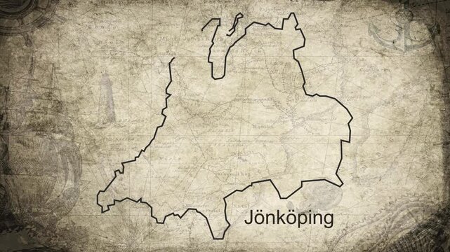J&ouml;nk&ouml;ping Sweden map drawn on a cartography background sheet of paper