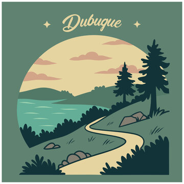 Dubuque Iowa Park Landscape with Winding Path and River View