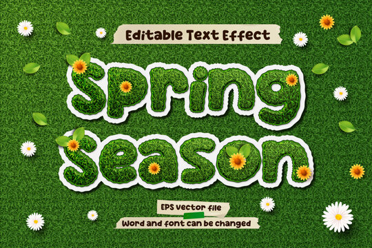 Editable text spring season 3D text effect. Green grass textured text style