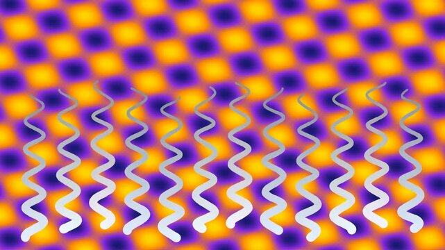 Abstract Checkered Pattern with Wavy Silver Lines