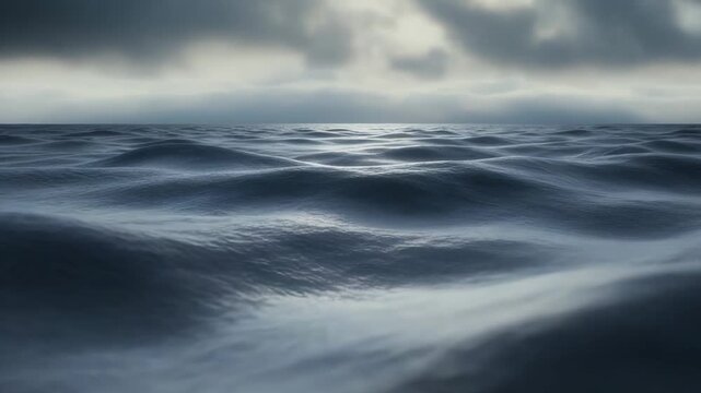 Ocean waves churn under heavy, storm dark clouds, rough water and dramatic sky conveying power, tension and a moody, foreboding seascape