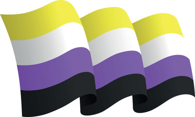 Flag of the Non-Binary. LGBTQ. Ribbon style flag that conveys a sense of movement and waving effect