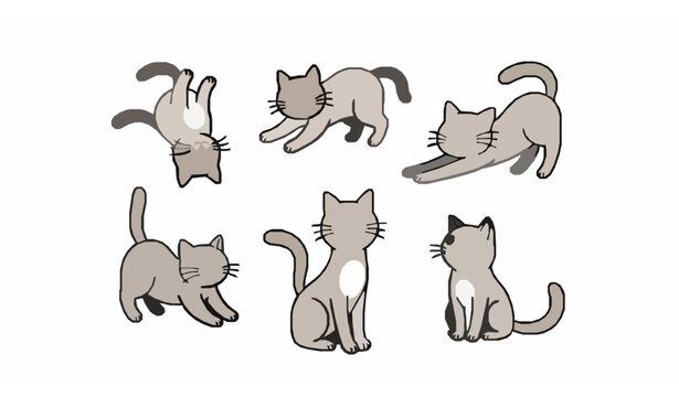Playful Cartoon Kittens in Funny Poses Doodle Flat Vector Set on White Background