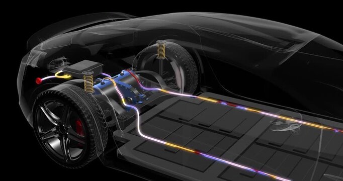 Electric Car Startup Animation from Dashboard Start Button Press. Technology Related 3D 4K Animation.