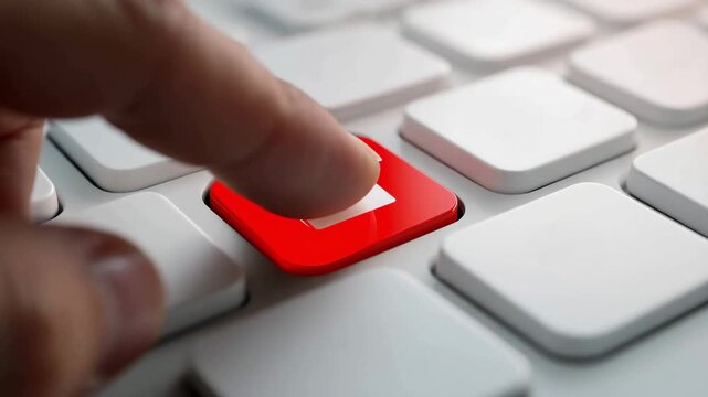 Finger pressing a on white keyboard button with red Folder upload vector icons on computer keyboard