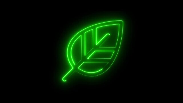 Glowing green neon leaf drawing animation. Environmental conservation. Sustainable future. Green energy logo. 4K Nature motion graphic.