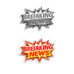 Urgent media reaction labels &ndash; Vibrant and silver "BREAKING NEWS" speech bubbles for social media and press releases