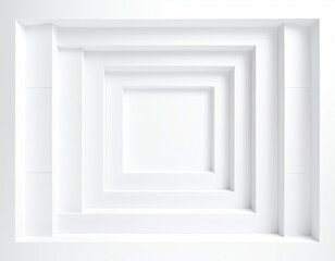 Pure white, geometric rectangular tunnels receding into the distance, suggesting depth and minimalist design
