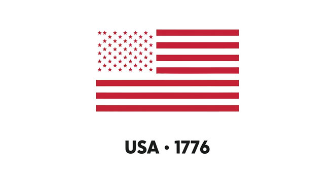 American flag icon with USA and 1776 text, isolated on transparent background