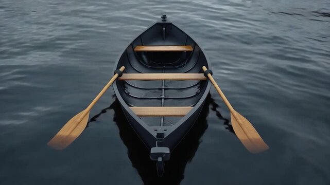 A peaceful moment on the water with a rowing boat and its oars
