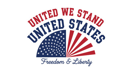 Patriotic USA emblem with American flag design, United We Stand United States phrase, isolated on transparent background