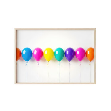 Row of colorful balloons in a frame, festive decoration, party and celebration