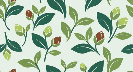 Vibrant green leaves and acorns pattern on light background nature inspired design element