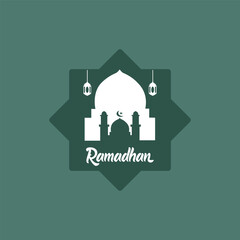 Ramadan kareem with mosque background featuring decorative frame, and lantern lights