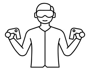 line art Man Wearing VR Headset and Holding Controllers silhouette vector illustration isolated on white background