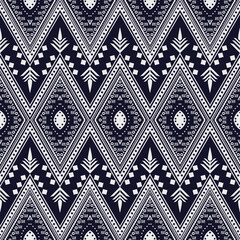 Blue and white Geometric Abstract Ethnic Pattern.