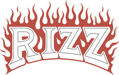 Ritz word with flames and metal effect in retro style