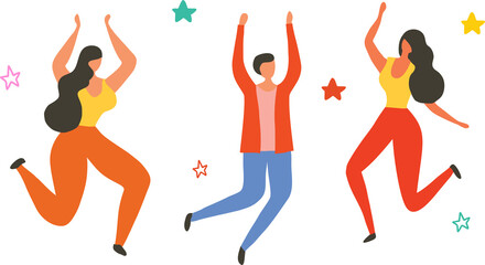 Happy people jumping vector illustration. Concept of friendship Healthy lifestyle