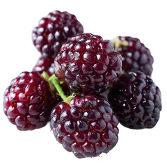 A handful of deep purple boysenberries with a glossy, bumpy surface and a fresh, juicy appearance. on a white background