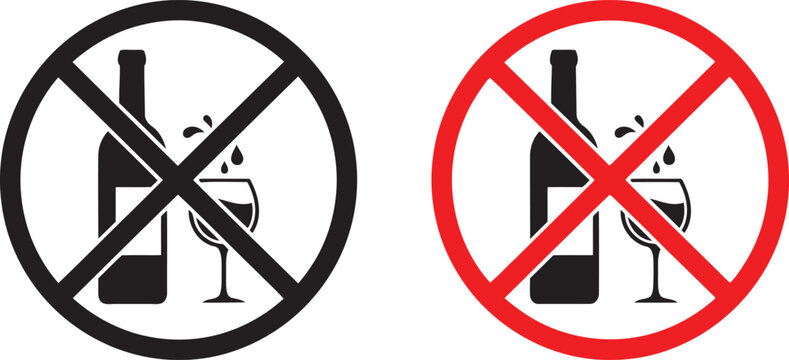 No drinking signs with wine and bottle prohibition
