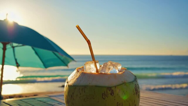 Fresh Coconut Drink on Tropical Beach