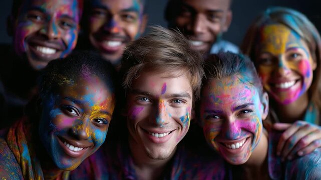 Faceless diversity and unity in vibrant face paint celebration, multicultural artistic expression, colorful identity scene, with copy space