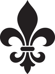 Black silhouette of a classic fleur-de-lis symbol with elegant curves and sharp points © MC Creative