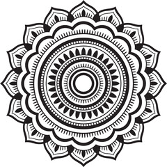 Black silhouette of an elaborate circular mandala pattern with intricate floral details