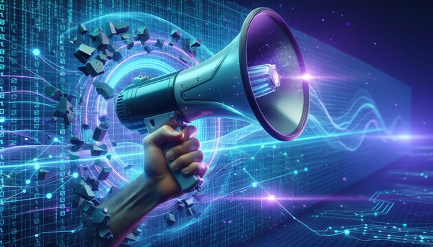 Digital megaphone broadcasting online message breaking through data