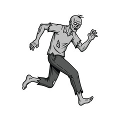 Zombie running in a frantic horror style with ripped clothes