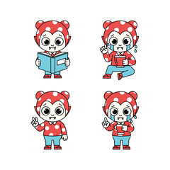 Cute cartoon character set showing various emotions and actions in red and blue outfit