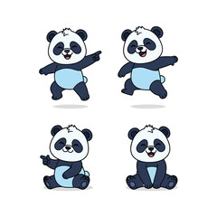 Cute cartoon pandas in different poses on white background with copy space