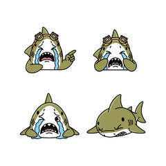 Crying Shark Cartoon Character Set with Different Emotions and Expressions