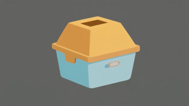A cartoon-style waste container with a blue body and yellow top