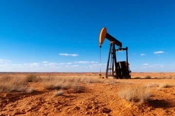 Obraz premium Isolated Minimalist Composition of a Single Pumpjack in an Arid Landscape