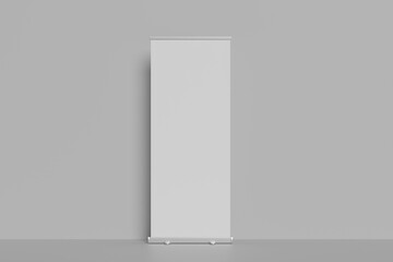 Creative vector illustration of a blank roll-up banner with a canvas texture. Blank template art design. Graphic promotional presentation element concept.