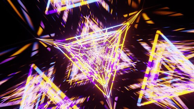 Neo purple with yellow and blue triangle space tunnel multicolored VJ loop animation background