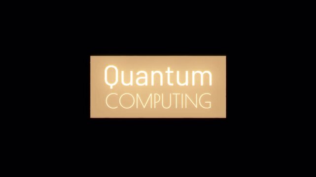 Quantum Computing cinematic trailer title golden glitch text on black abstract background movement.  Isolated with alpha channel Quick time Prores 444 encode