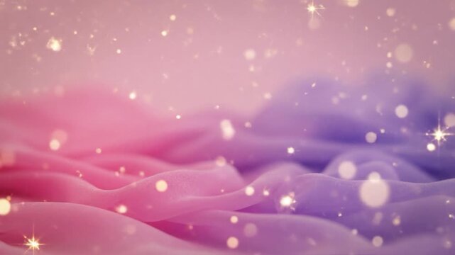 Magical sparkling lights float over a soft pink and purple fabric